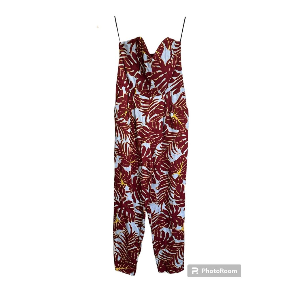 H&M Red Tropical Print Strapless Jumpsuit